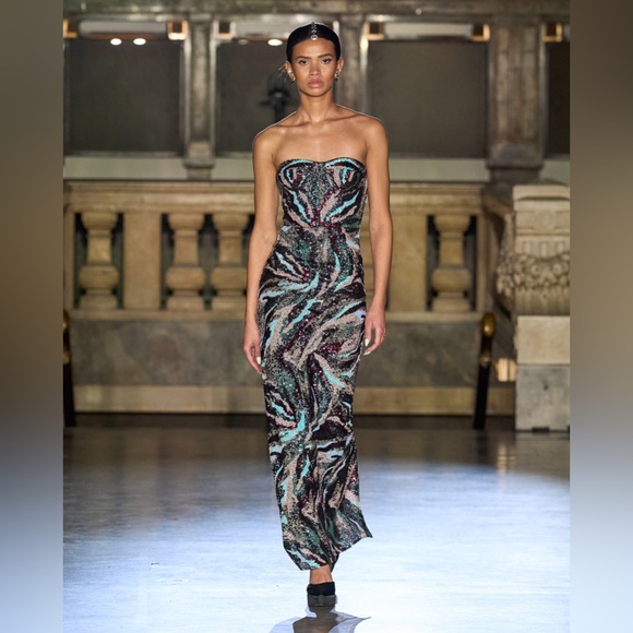 Bronx and Banco Dresses & Skirts - Bronx & Banco Dahlia Black Pink Multi Sequin Strapless Maxi Dress XS NWOT